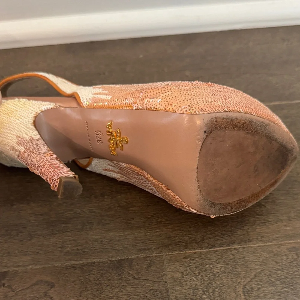 💖Prada Sequin Paillete Peep-Toe Slingback Heels - Picture 8 of 11